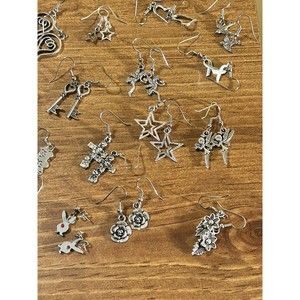 Huge 90 Pair Lot Dainty Hanging Silver Tone Hook Earrings Animals Fairie…